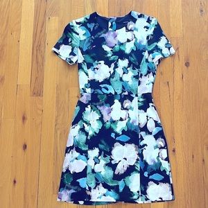 French Connection ELEANOR DREDA PRINTED DRESS IN UTILITY BLUE MULTI (US 0)